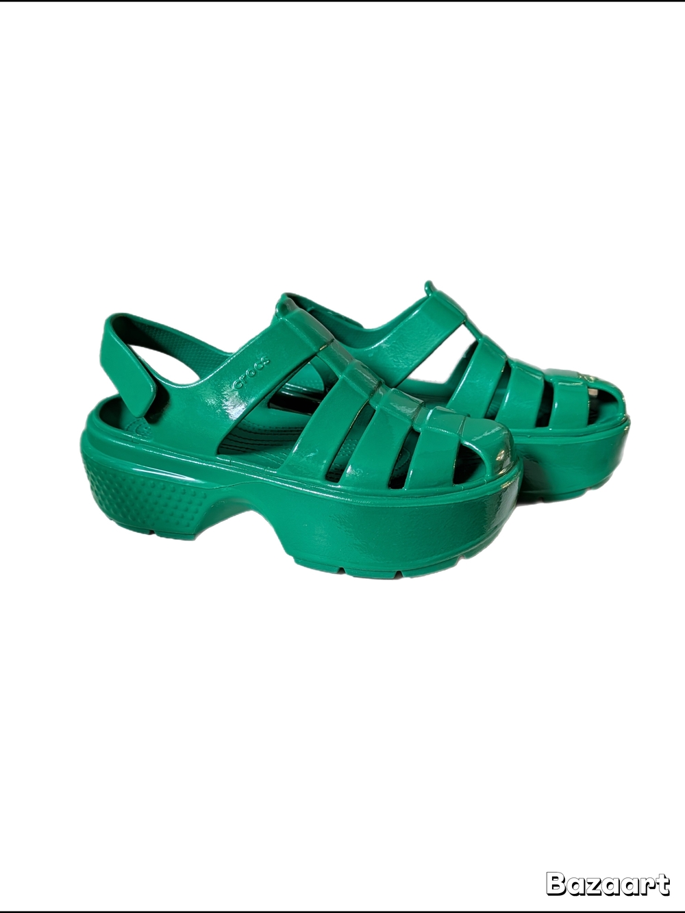 CROCS Stomp platform Fisherman  Green Platform Slingback Sandals